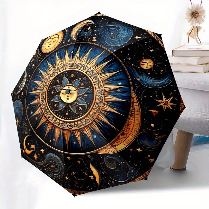 Sun, Moon-themed, Eight-ribbed, Self-folding Umbrella Is Suitable for Everyday Outdoor Use and Is An Ideal Gift for Friends and Family, As A