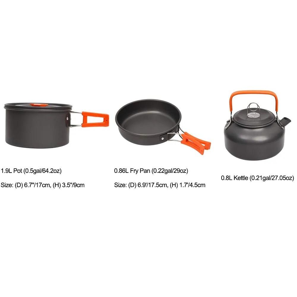 Camping Cookware Accessories Set Aluminum Portable Fish Camping Set Tea Pot Outdoor Tableware Cookset Kit Pan Bowl Kettle Hiking BBQ Picnic Equipment