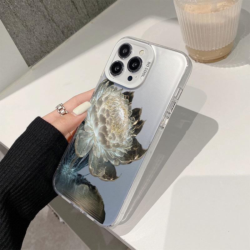 Colorful Drop-Proof Lotus Case for iPhone 16 Pro Max, Silver, Protective for Models 13-15