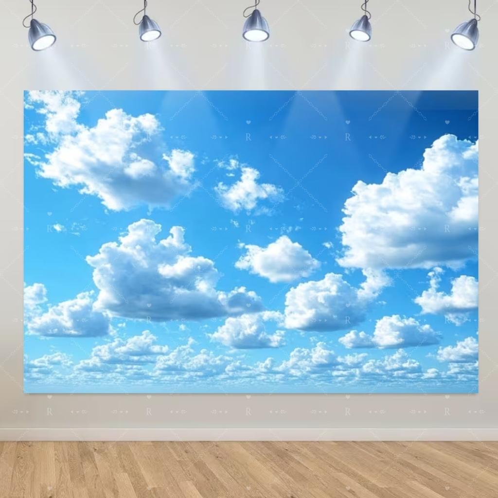 Blue Sky White Cloud Background Natural Landscape Home Party Decoration Backdrop Portrait Photography Banner Baby Shower Props