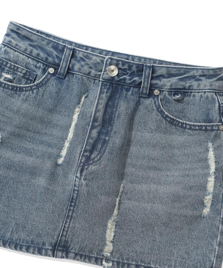Code Graphy (Women) Distressed Denim Mini Skirt - Washed Blue