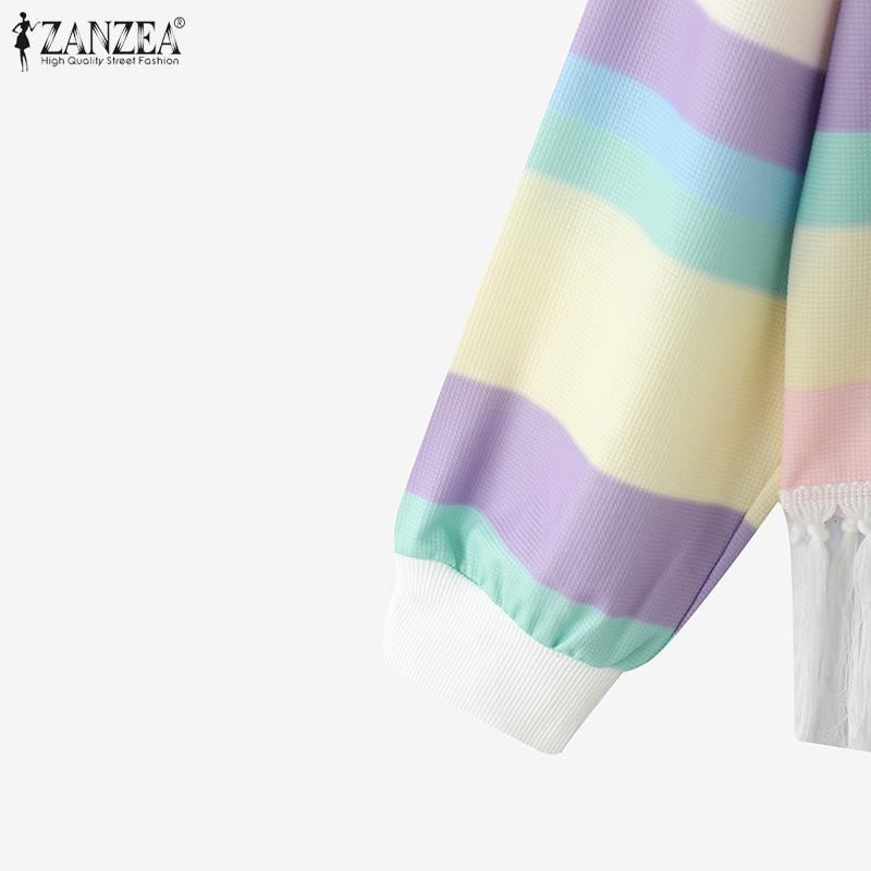 ZANZEA Women Casual Colorful Stripe Print Long Sleeve Blouse