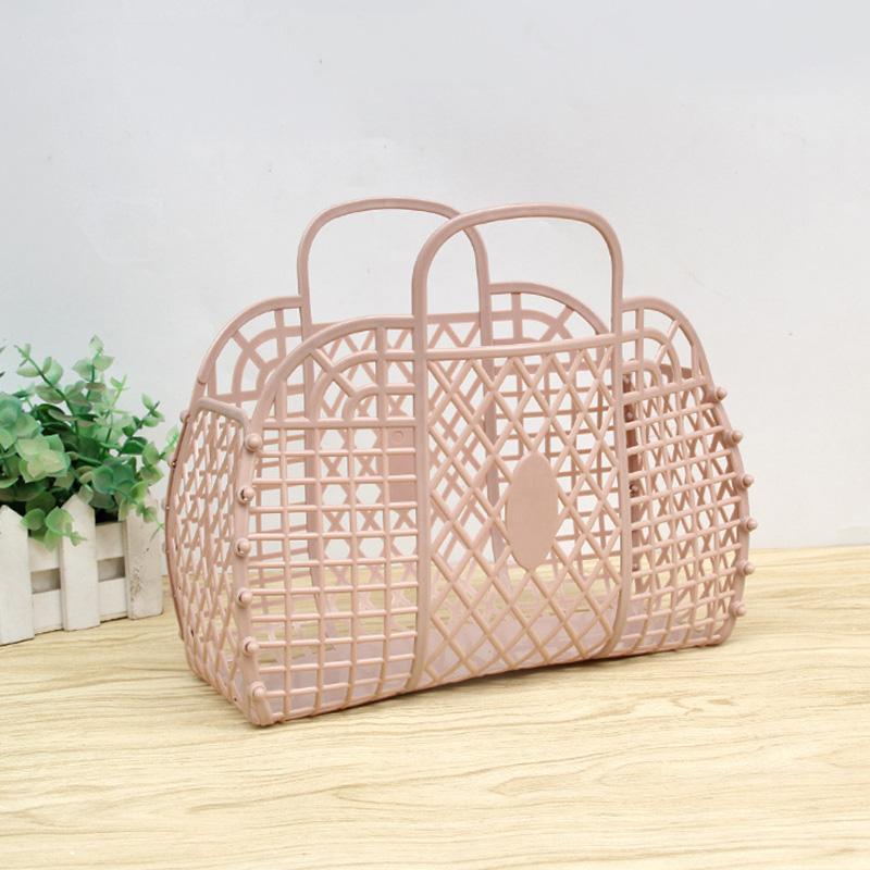 Plastic Portable Bath Basket Hollow Jelly Beach Holiday Portable Handbags Reusable And Easy To Clean Bath Basket Laundry Basket