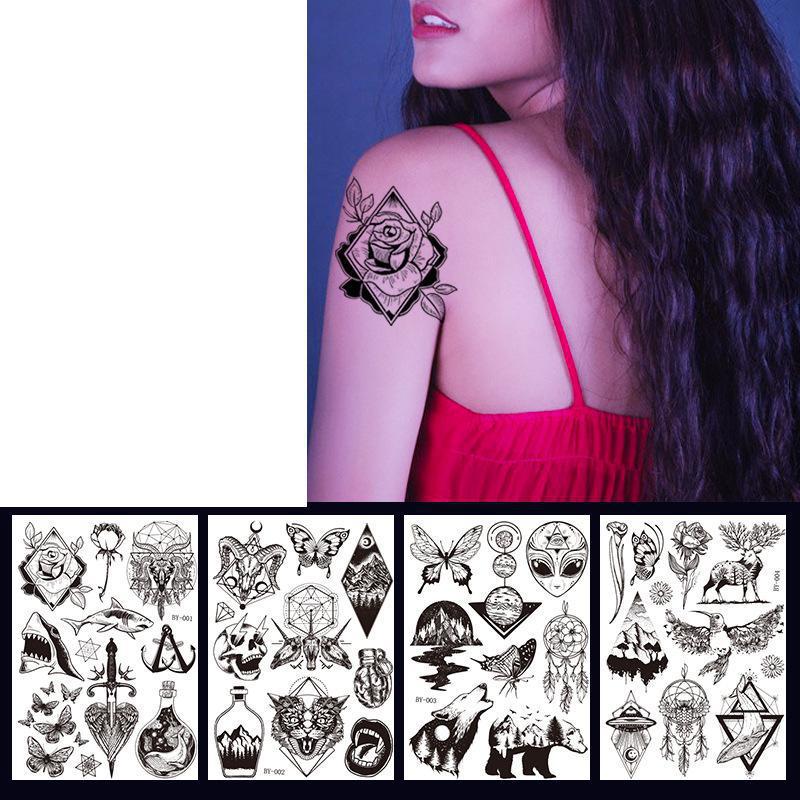 18pcs Dark Fluorescent Color Changing Tattoo Sticker Luminous Flower Arm Adult Tattoo Sticker Trend Bar Animal Tattoo Stickers