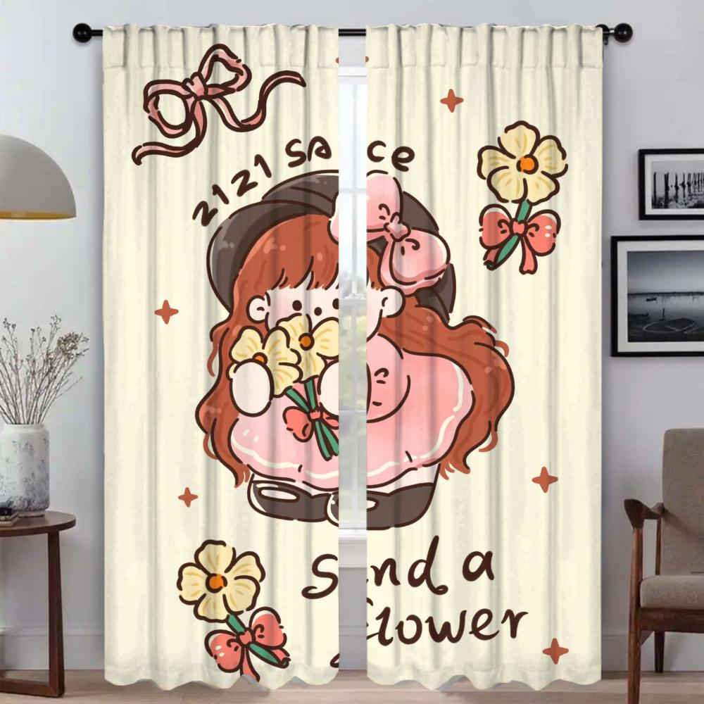 

Cute Girl Anti-mosquito Curtains for Living Room Curtain Home Interior Curtains 2 Pieces Tulle for Bedroom Shades Partition W50xH70cmx2pcs-CL
