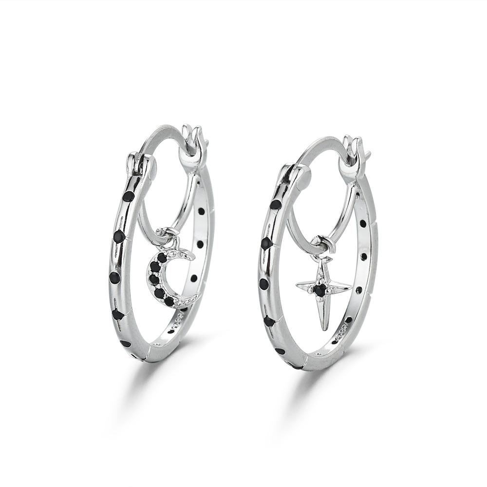 Black Awn New Classic Silver Color Round Trendy Spinel Engagement Hoop Earrings for Women Jewelry I181