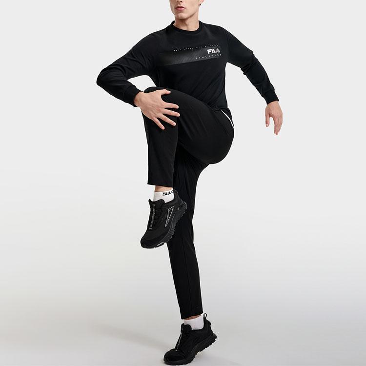 FILA Fitness Series Striped Logo Printed Round Neck Sports Knit Sweatshirt Men Sweatshirt Deep-Black A11M311209F-BK