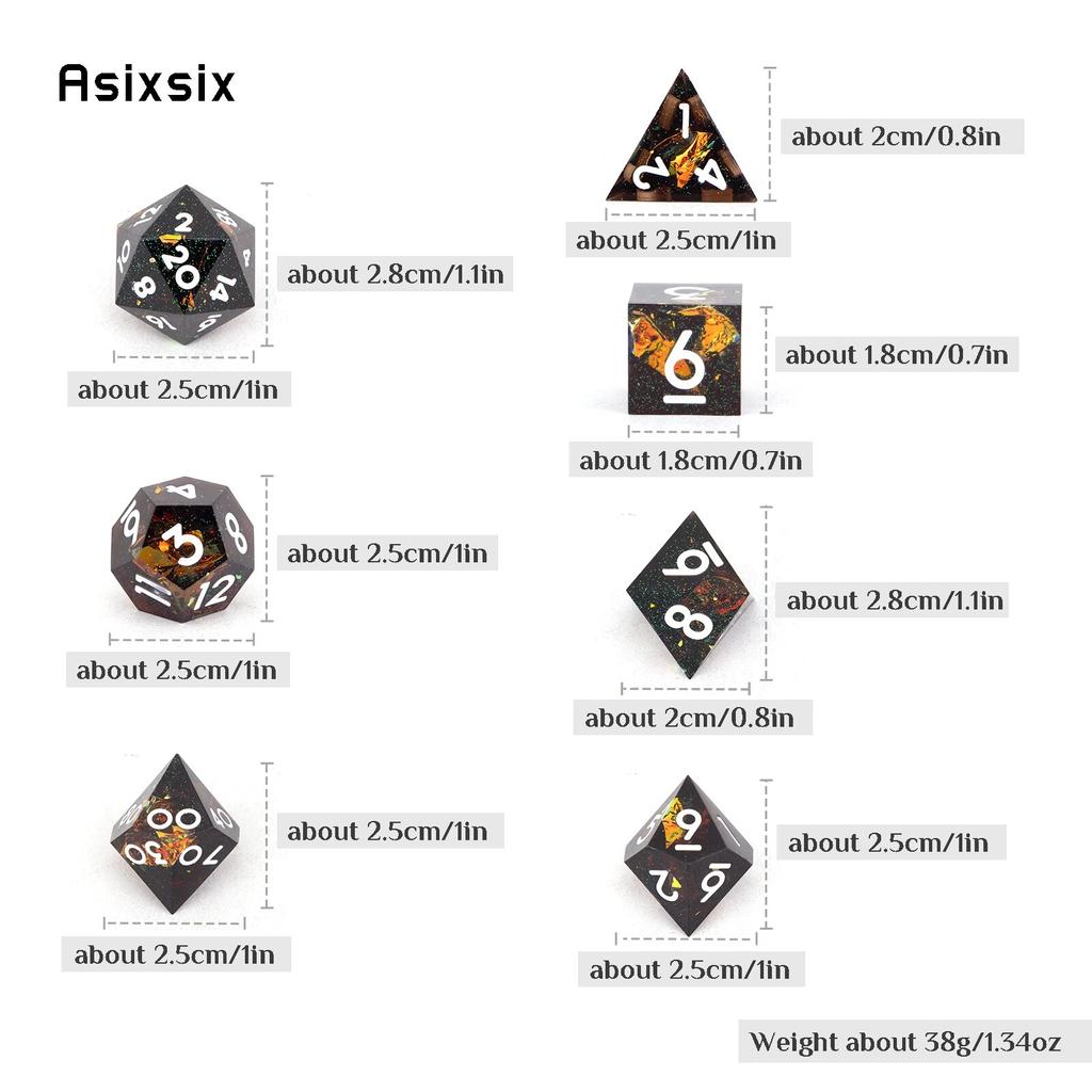 7 Pcs Black White Number Sharp Edge Resin Dice Polyhedral Dice Suitable for Role-Playing RPG Board Game
