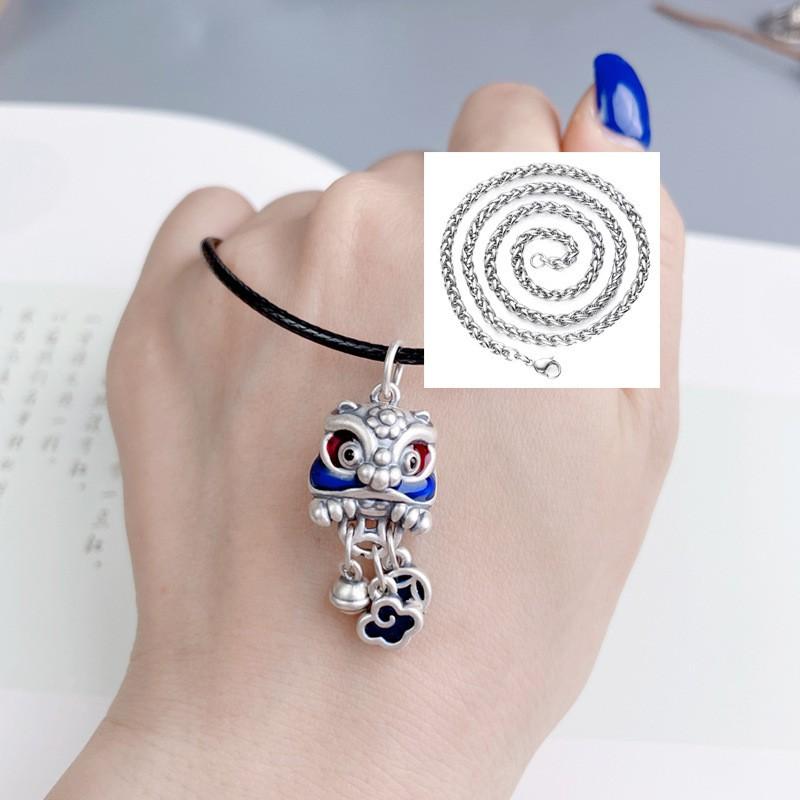 Chinese Lion Dance Pendant Necklace With Tassel Bell Coin Charm Unisex Vintage Style Jewelry
