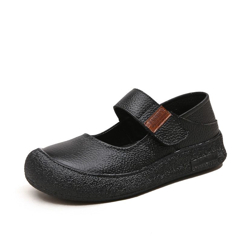 Fashion New authentic cow leather flats woman summer mary jane shoes for women autumn soft strappy loafer ladies daily walk shoes travel