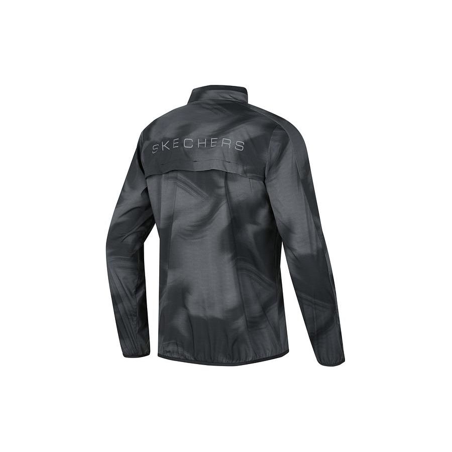 Skechers Full Print Letter Zip Collar Sports Jacket Men Jacket Black Gray Ink P224M007-03ZD