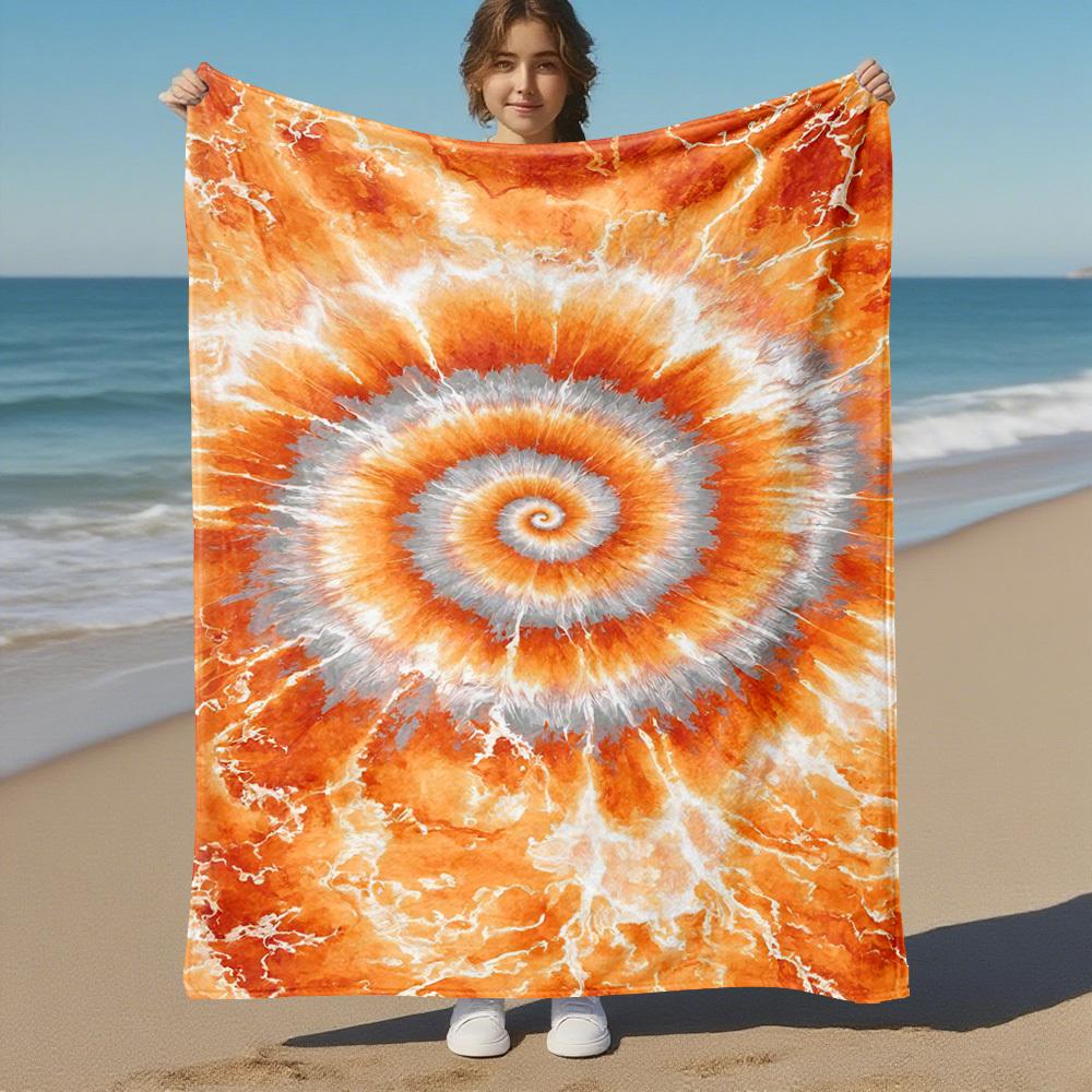 1pc tie-dye spiral Outdoor Flannel Blanket Soft Warm All-Season Throw for Sofa Bed Car Camping Office, Cozy Gift Idea1278S