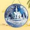 Wooden Round Wall Art Christmas Wreath Sign Winter Church Peace Home Decor Gift 18x18cm