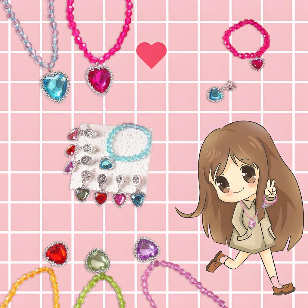 [Acidea] Girls' Princess Necklace, Bracelet, Pendant and Ring Accessories Set - Jewelry Gift, Party Favors - Dress Up Jewelry for Girls