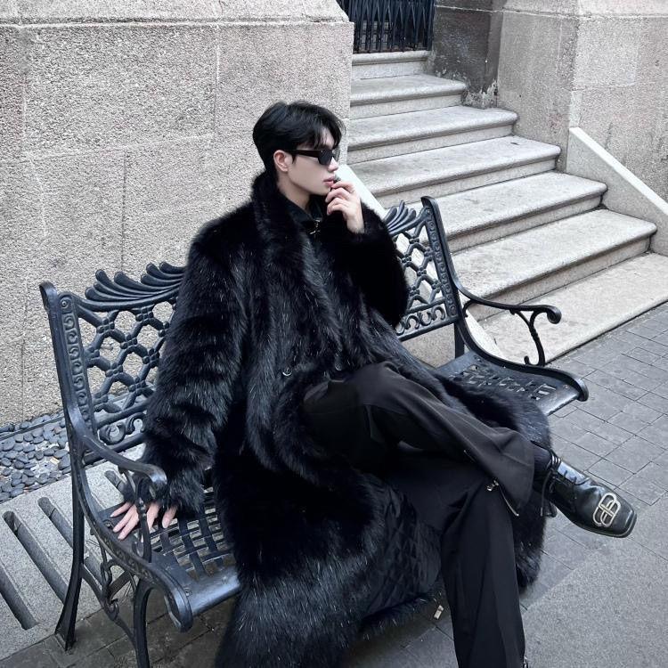 New Fashion Fox Faux Fur Coat Warm Thick Winter Men's Plush Jacket