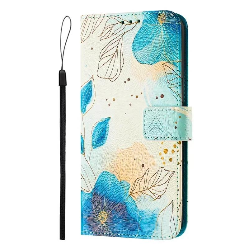 A22 Leather Phone Case For Samsung Galaxy A22 A32 A12 A42 A52 4G A72 A52s 5G Flip Cover Wallet Magnetic Painted Cases Cat Flower