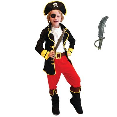 [UPENC] Pirate Halloween Costume for Kids with Prop Sword - Caribbean Pirates - 90-140cm - Cosplay, Kids Party, Event, Performance Costume - Skull