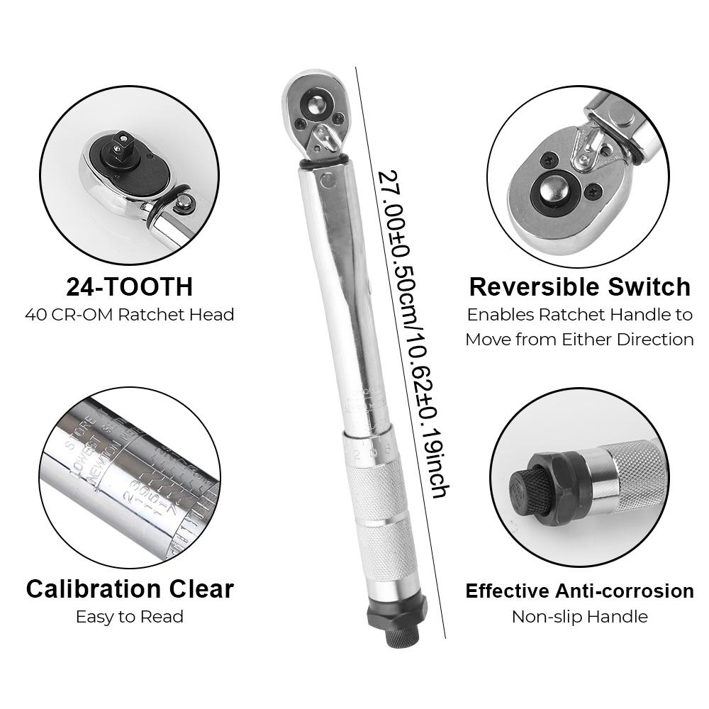 Adjustable Torque Wrench 1/4'' Drive Professional Spanner Hand Tool For Car Bicycle Motorbike Use 5-25N.m Micrometer