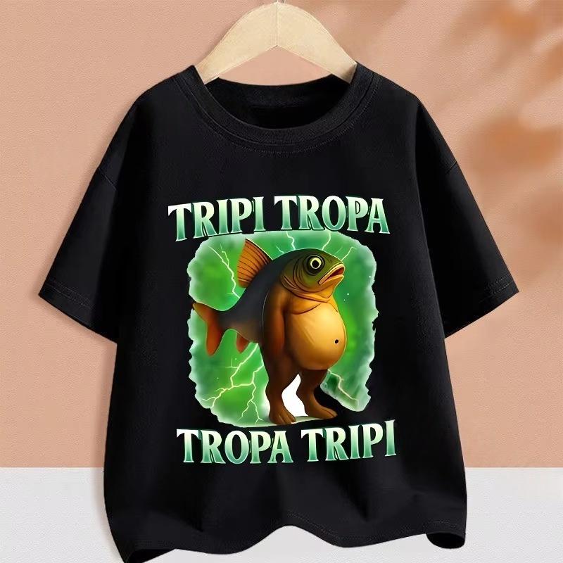 2026 Kids Clothes Funny Italian Brainrot T Shirt Cartoon Graphics Casual Vintage Boys Girls Short Sleeve Top Childrens Clothing