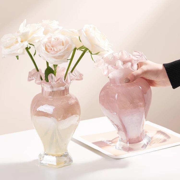 French Medieval Glass Vase High-end Ornament High-value Hydroponic Flower Arrangement Decoration Dining Table Home Simple Flowers