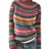 Ladies' Fashion Sweater, Round Neck, Color-block, Loose Pullover Long-sleeved Knitted Shirt Top