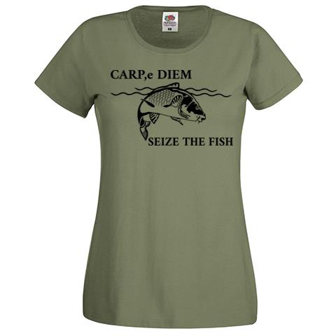 Unisexs Carp E Diem Seize The Fish Fisherunisex Fishing Carp Quote Lady Fit TShirt 2XL