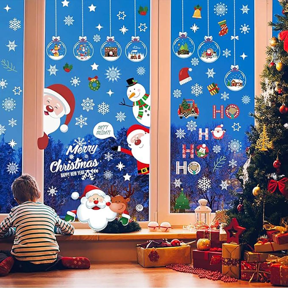 Christmas Window Sticker Xmas Glass Window Decor Snowman Snowflake Electrostatic Wall Sticker New Year Birthday Party Decoration