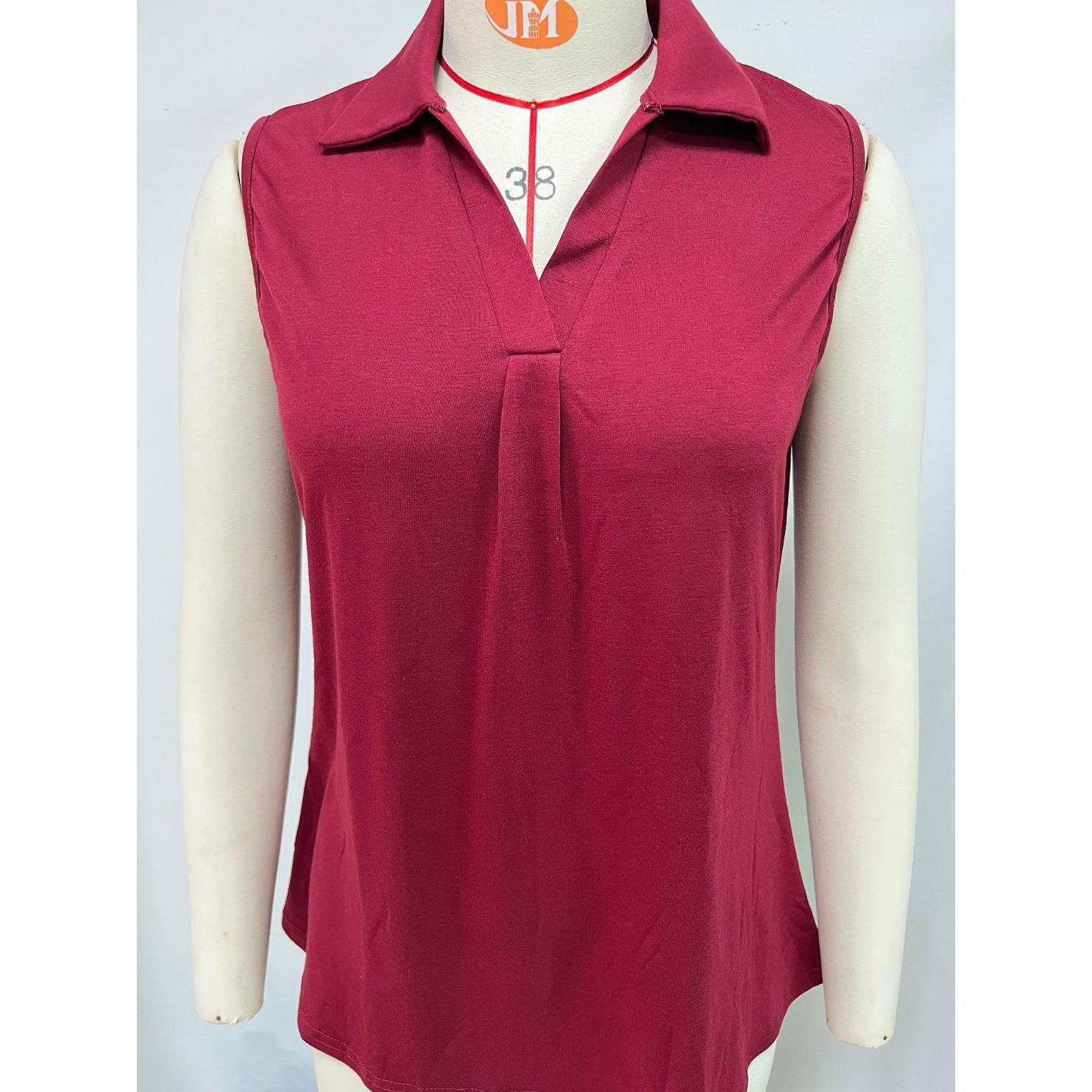 

Женская летняя новая однотонная свободная футболка с воротником-поло без рукавов 2XL