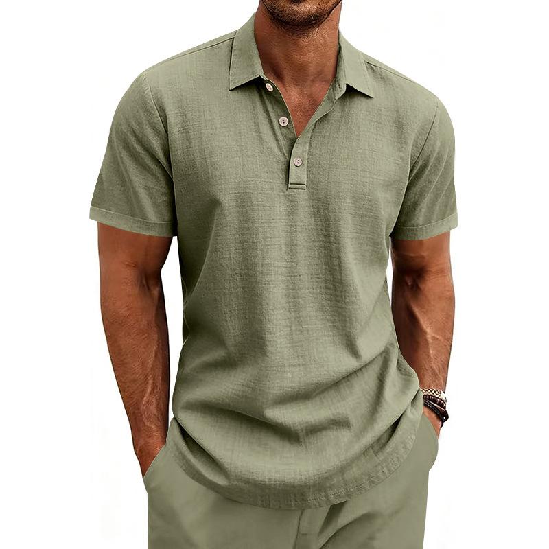 Europäisches & Amerikanisches Herren Leinen Revers Kurzarm Poloshirt - Klassischer Business Casual Stil, Mehrere Farben Verfügbar