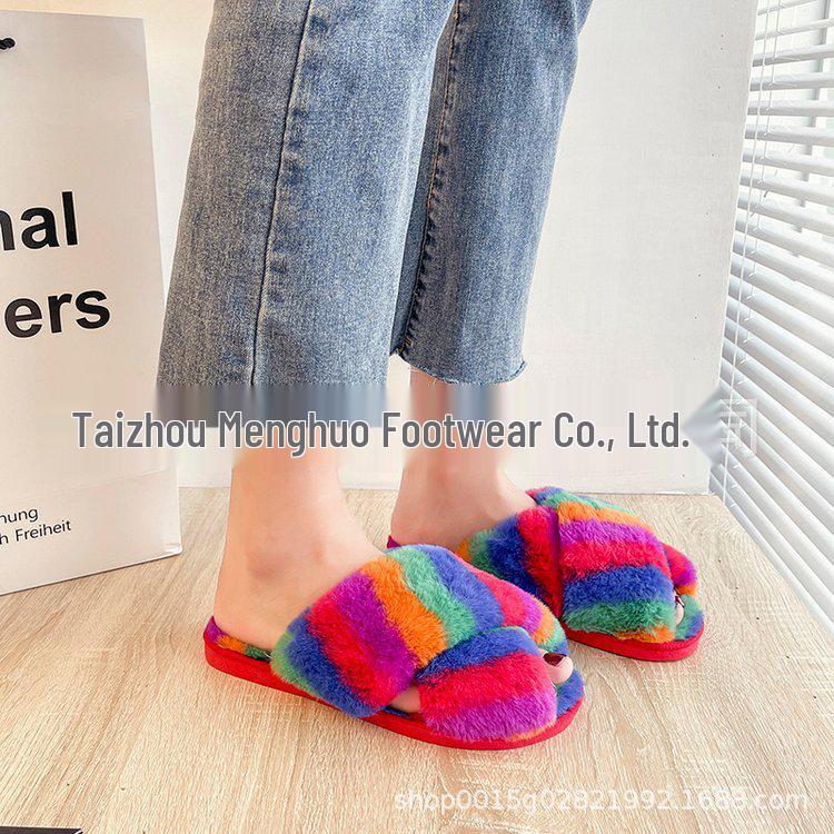 Women s Cross-Strap Plush Slippers - Autumn/Winter, Colorful, Warm, Flat, Comfortable Home Footwear 38-39 красный
