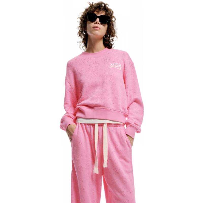 

MO&Co. Укороченный хлопковый свитшот с лазерной потертостью и окрашенный в готовом изделии L (170cm)