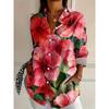 Mode Dames Zomer Revers Knopen Down Shirt 3D Gezicht Print Lange Mouwen Shirt Casual Grote Maat Outdoor Strand Bloemen Shirt
