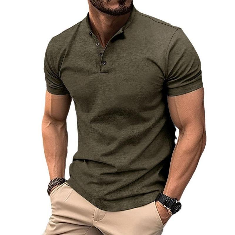 Mens Solid Color Stand Collar Short Sleeve Polo Shirt