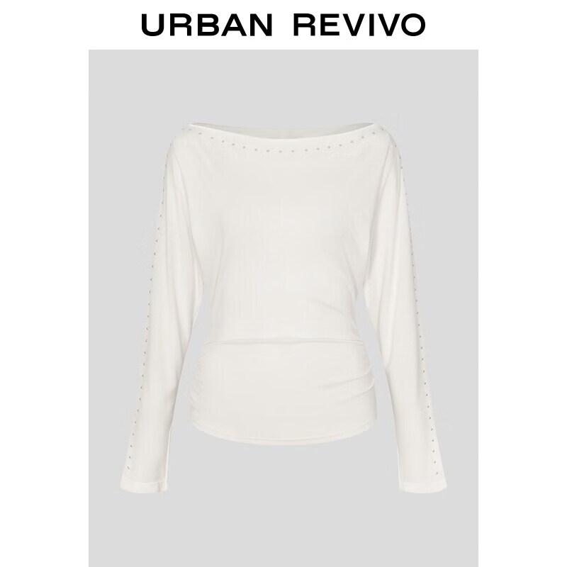 UR Women s Hot-fix Rhinestone Ruched Boat Neck T-Shirt L