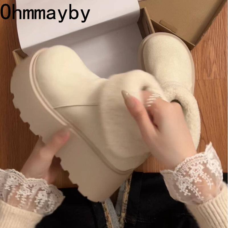 Autumn Winter Thick Sole Women Fur Snow Boots Concise Height Increase Shoes Ladies Outdoor Comfort Warm Cotton Short Booties