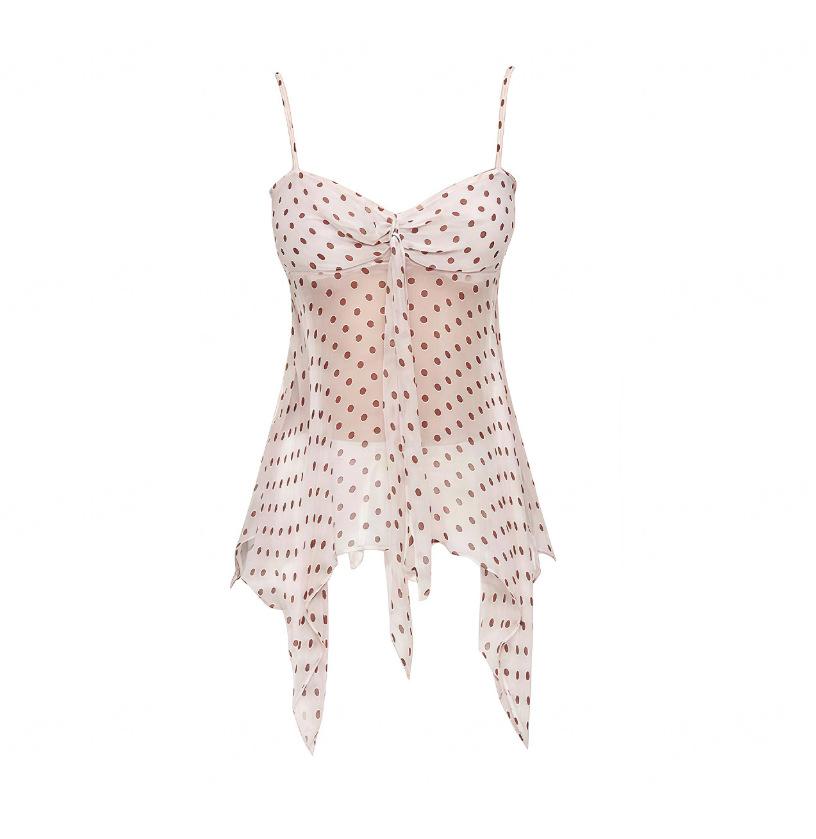 Korean Polka Dot Tube Top Suspender Vest Women's Summer New Kinked High-end Irregular Hem Casual Top Tide
