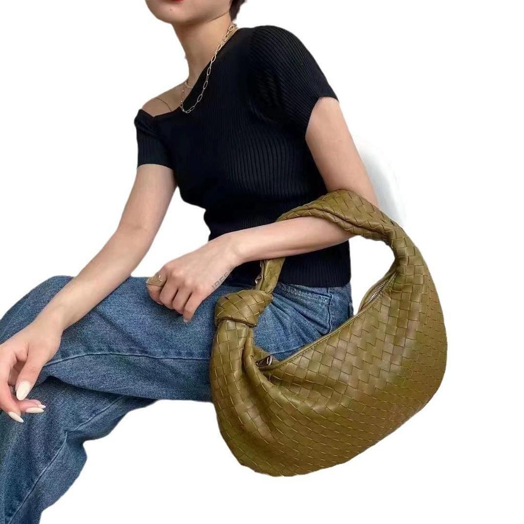 Handmade Woven Croissant Bag - Knotted Single Shoulder Underarm Tote