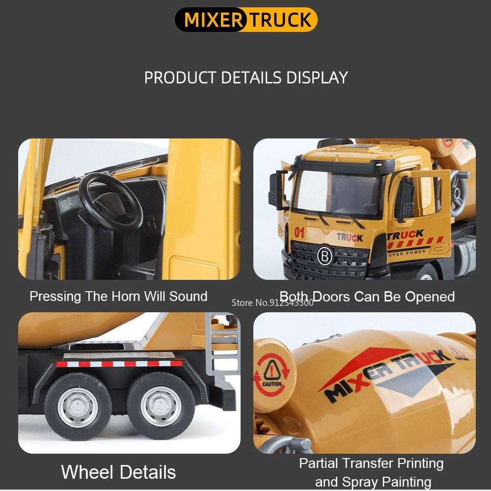 Large 1:24 Mixer Truck Crane Excavator Car Toy Model Sound Light Dump Trucks Alloy Diecast Engineering Vehicles Kids Present