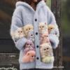 Womens 3D Cat Print Hooded Cardigan Sweater Coat Long Sleeve Thick Casual Outerwear