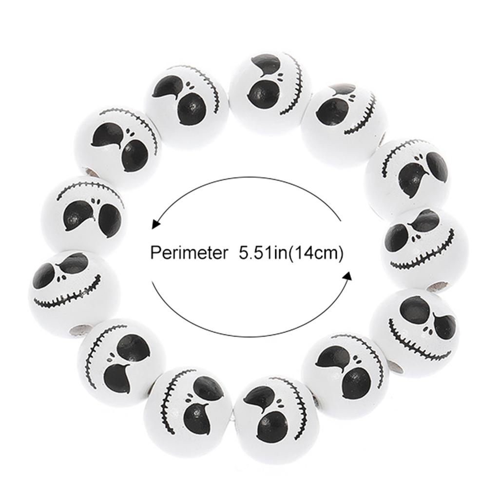 Fashionable Halloween Wood Bead Bracelet Pumpkin Spidererb Funny Face Bangle Hand Link Chain for Women's Accessories
