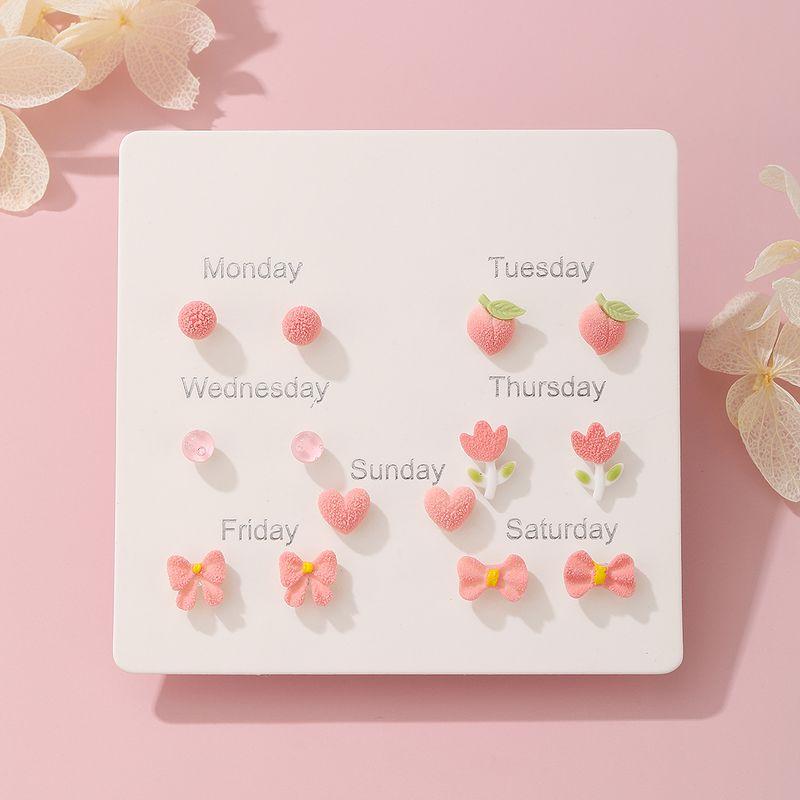 

Seven Pairs of Resin Needle Stud Earrings for Women Simple and Compact Ear-Caring Plastic Needle All-Matching Youthful-Looking Earrings Earring Set Powder 1 Suit-(seven pairs)