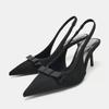 Elegant Slingback Heels for Women Black Bowknot Stiletto Pumps Sexy Pointed Toe Party Shoes for Evening & Formal Events