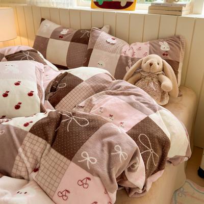 Cute Warm Thickened Milk Fleece Four-Piece Set Cartoon Fleece Dormitory Three-Piece Set Bed Sheet Bedding 2