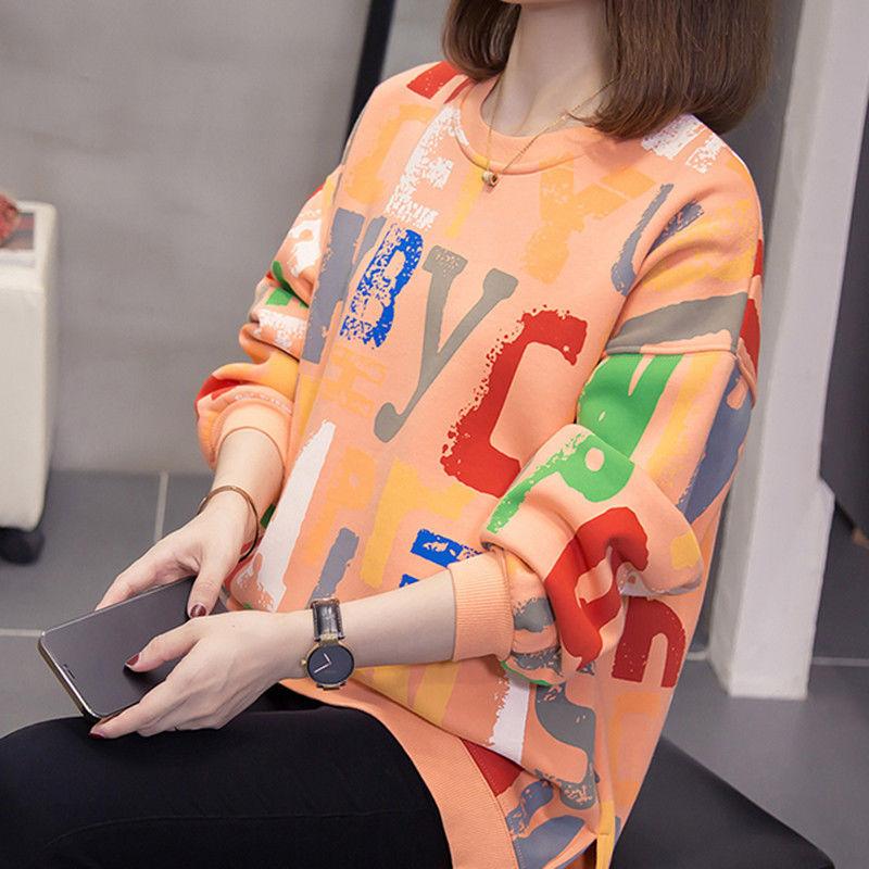 

Женский пуловер с принтом букв, фонарик, длинный рукав, контрастный цвет, футболка, свободный, повседневный, модный, корейский топ, весна-осень XXXXL