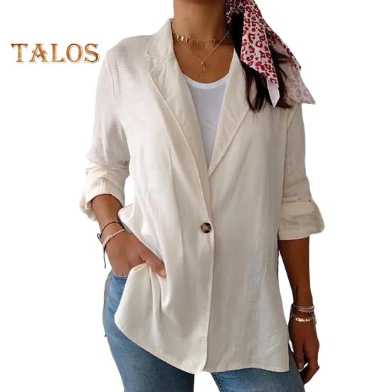 Damen Anzugjacke mit Revers, lange Ärmel, Einknopf, lockere Passform, Mantel, einfarbig, dünn, für die Arbeit, Büro, Anzugjacke, Arbeitskleidung