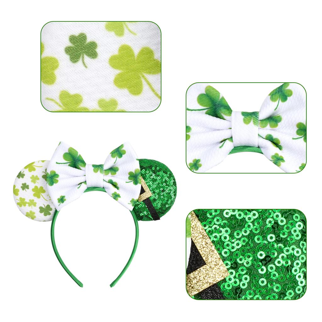 Mode St. Patrick Glitzer Mausohren Stirnband Mädchen Pailletten Haarschleife Festival Haarband Party DIY Haaraccessoires Mujer