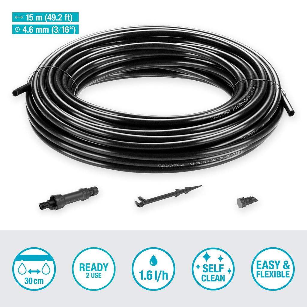 GARDENA Micro Drip Irrigation System, 15m Line, for Flower and Vegetable Beds, Starter Set, 13010-20
