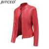 BITCED Rivet Fashion Stand Collar Leather Jacket Solid Colour Casual Jacket for Women Spring/Autumn Outerwear