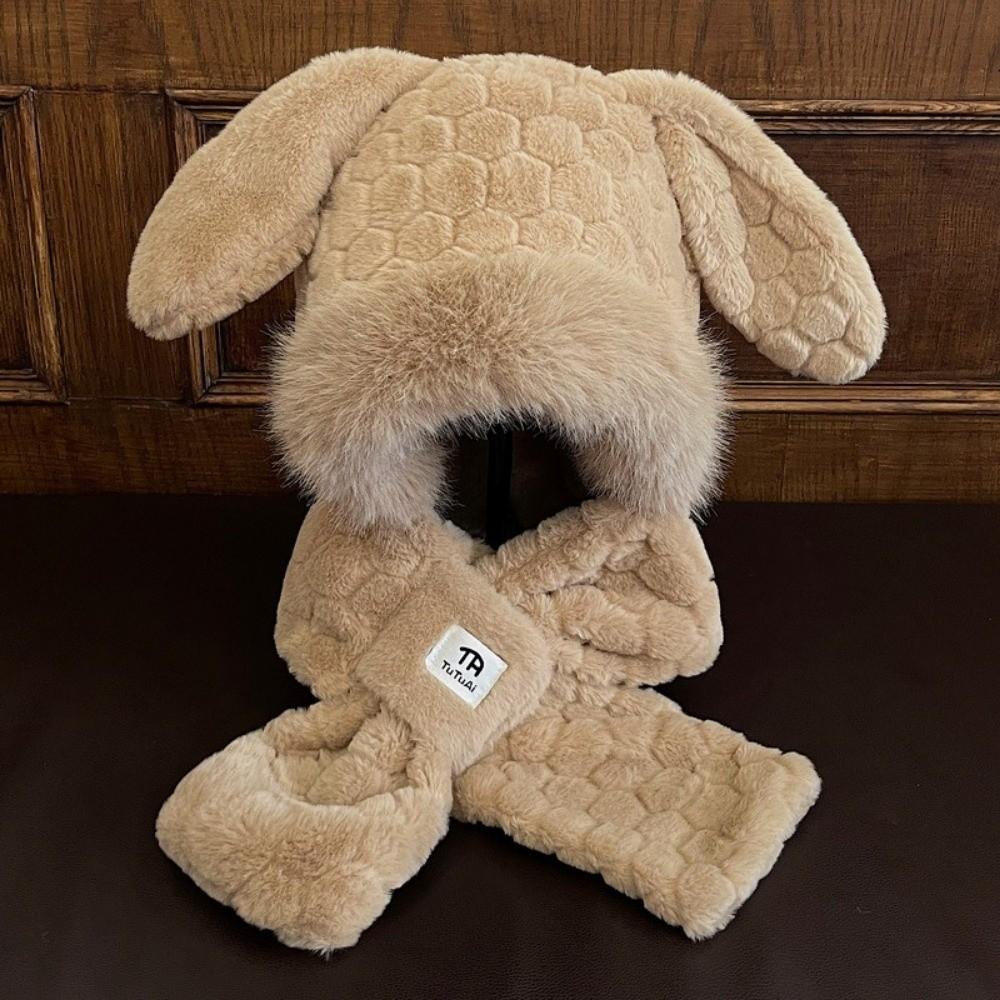 Winter Hooded Hat Scarf Set Thicken Lei Feng Hat Cute Fluffy Bomber Hats For Cold Weather