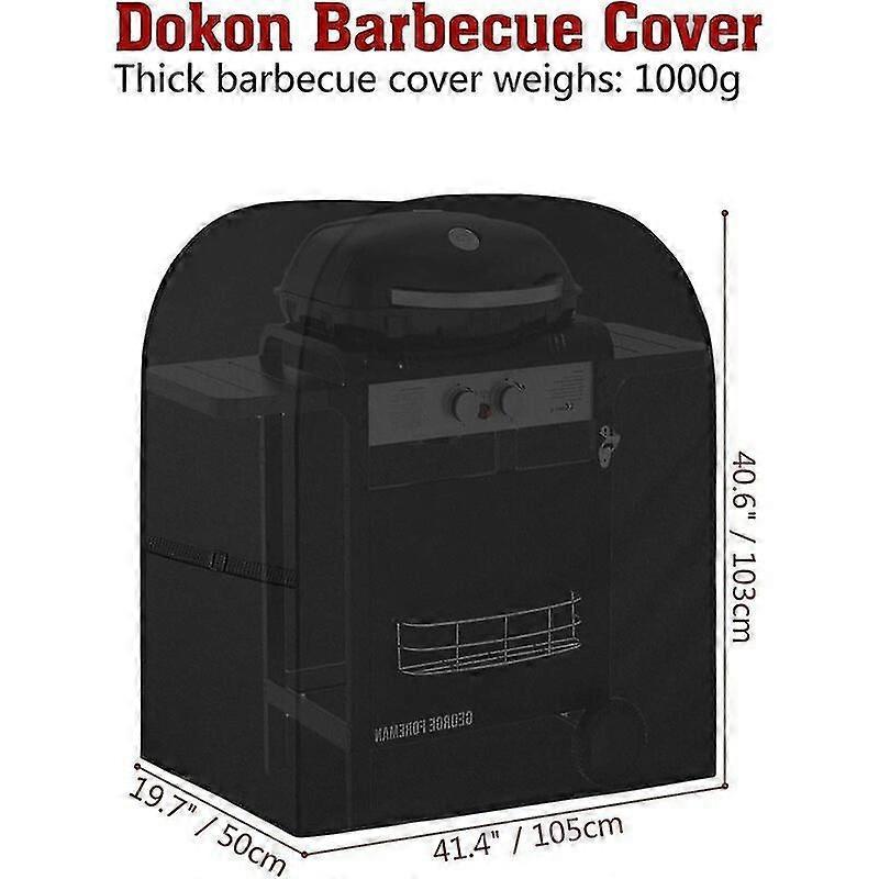 BBQ Grill Cover with Side Straps, Waterproof Grill Cover, Windproof, Anti-UV, Tear Resistant 420D Oxford Cloth BBQ Tarpaulin (105x50x103cm) - Black